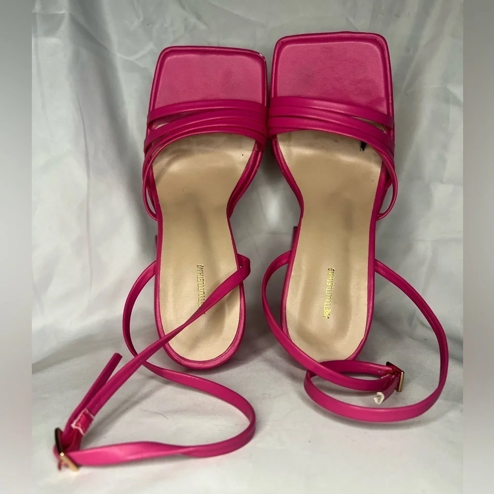 PrettyLittleThing Pink Square Toe Strappy Platform Heel Sandals Size 5